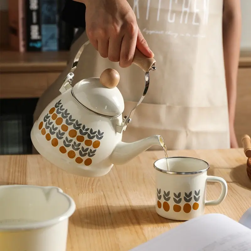 Cafetière Émail 1,1L Gralara - Bouilloire à Café Et Thé Vintage Verte Pour Intérieur Et Extérieur