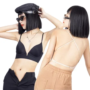 Women Deep V Backless Water Bra Underwire Support Seamless Knitted Elegant Everyday Plain Underwear