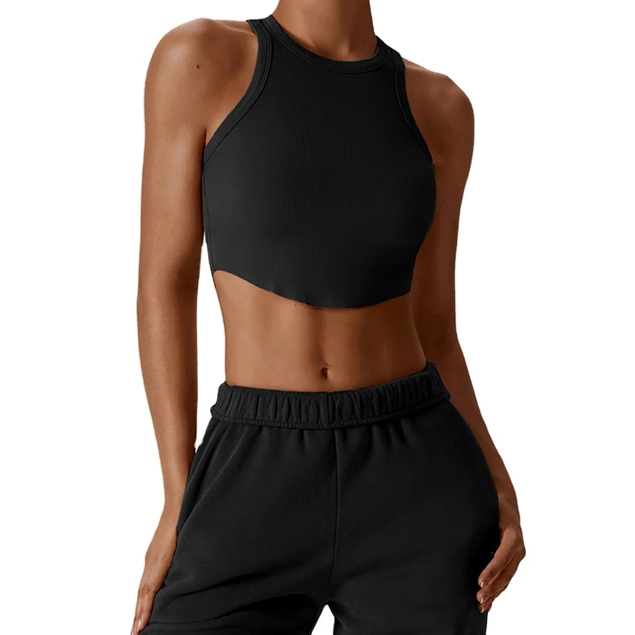 Slim Fit Racer Back Casual Active Tank Tops Running Shirts Sexy Girls Street Wear Sleeveless Athletic Dancing Ribbed Crop Tops