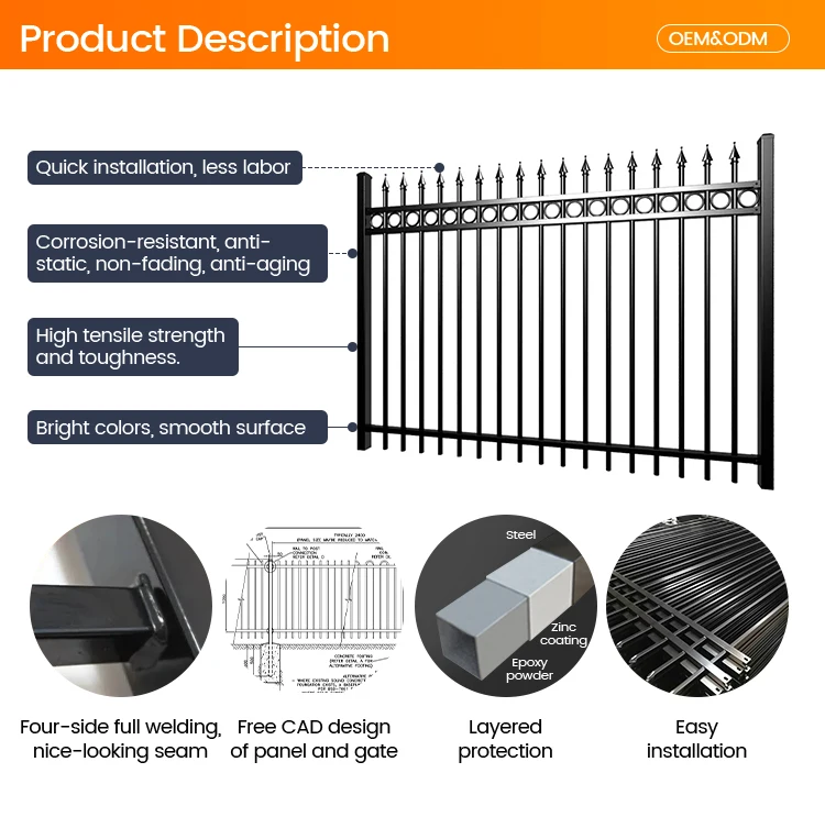 Wholesale Modern Metal Fence Galvanized Picket Wrought Iron Fence ...