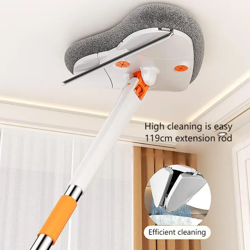 New Multifunctional 360° Rotating Cleaning Mop Floor Window Spinning Mop Glass Scraper Telescopic Triangle Microfiber Mop