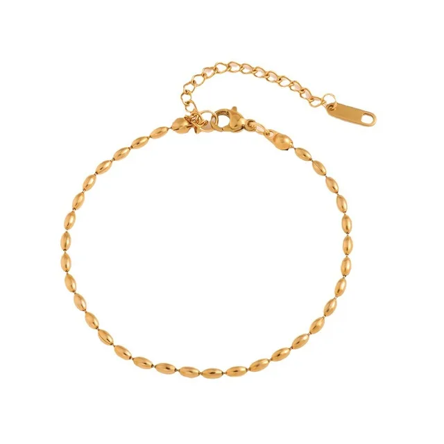 18K Gold Plated Fashion Bracelet New Oval Beads Stainless Steel Chain Stylish Jewelry Bangle