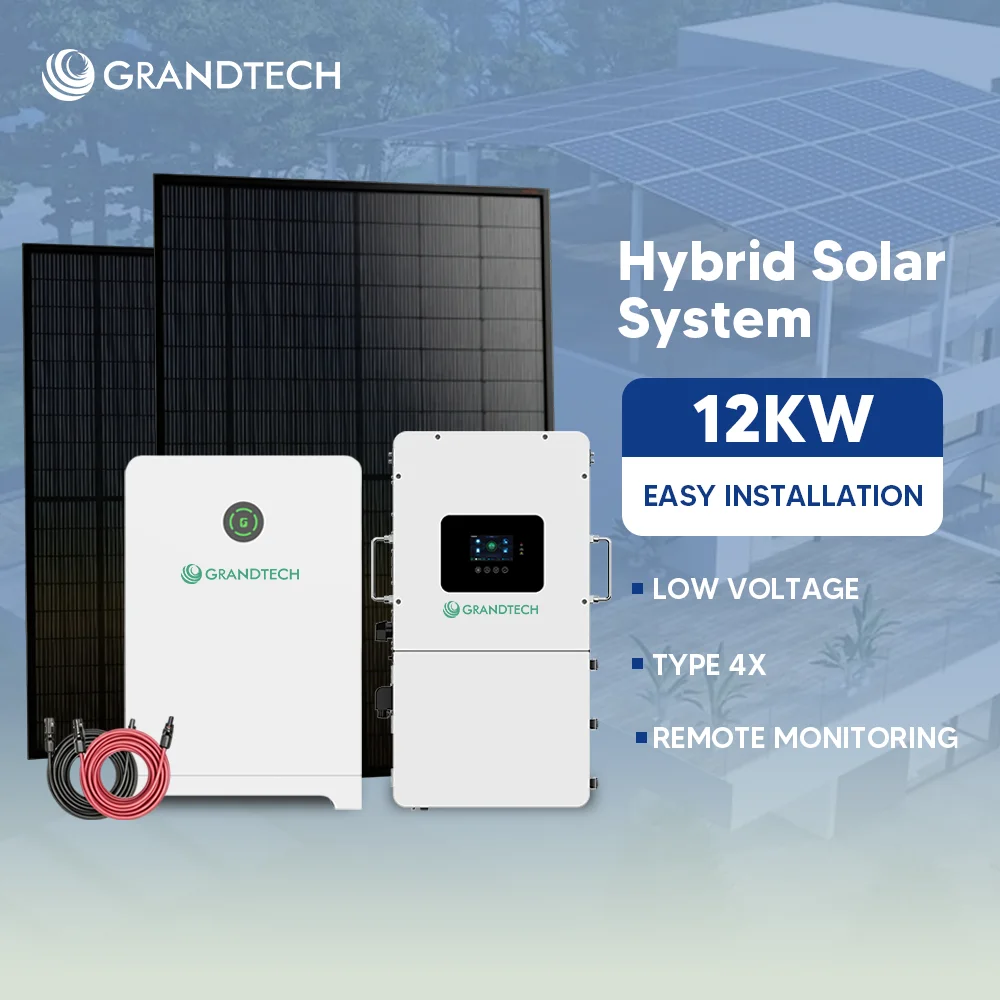 Sistema di accumulo energetico solare domestico tutto-in-uno Grandtech da 12000 watt autonomo, sistema ibrido da 5 kVA, 12 kW e 8 kW con pannelli solari, kit completo