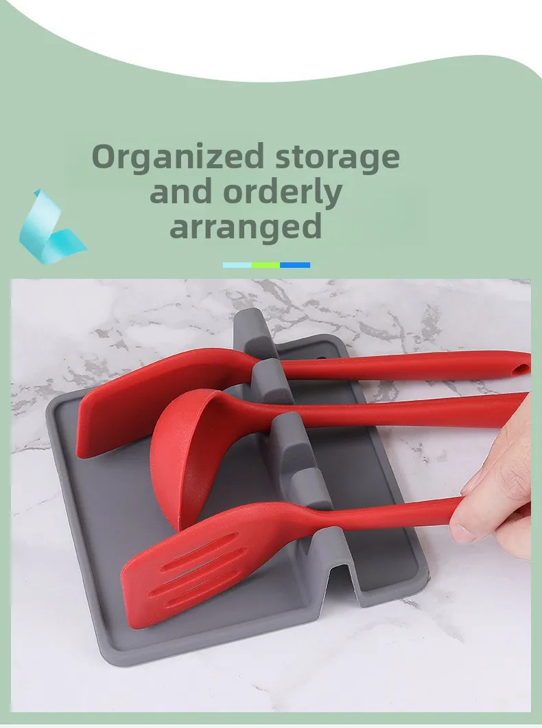 Household Silicone Kitchen Utensil Rack Spoon Holder Storage Pad for Spatula & Soup Spoon Pot Clips & Spoon Rests factory