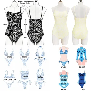 OEM Custom French Style Bikinis Romantic Yellow Ditsy Floral One-Piece Swimsuit Ladies Sexy Swimwear Beachwear Beach Style