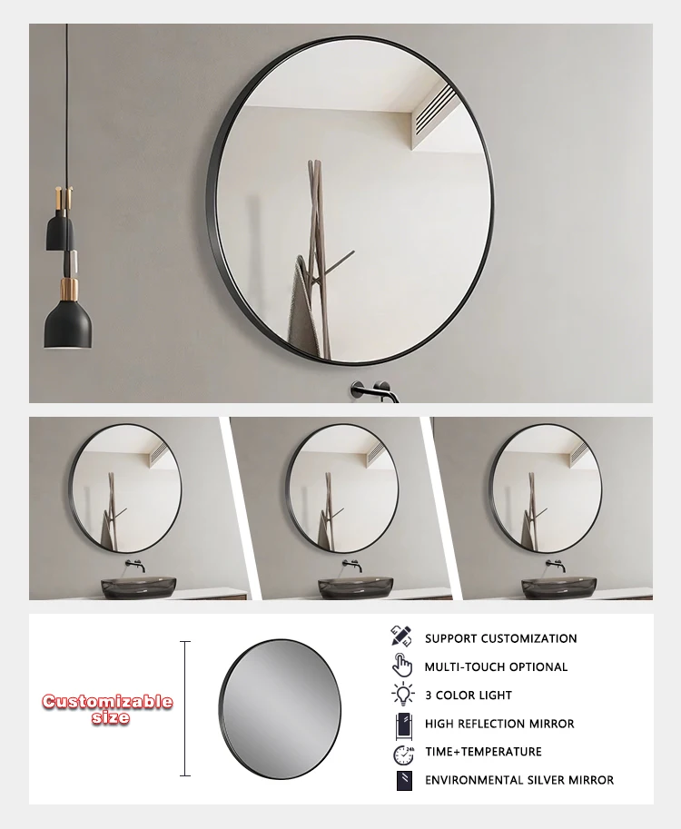 product elegant framed round mirror simple style makeup mirror bright view wall mount mirror designed for bathroom use-7