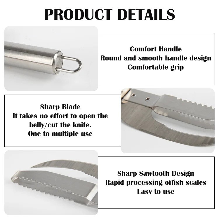 Sharp Multipurpose Fish Gutting Knife Seafood Fish Descaler Scale Scraper Cleaning Tool Stainless Steel Fish Scaler Remover