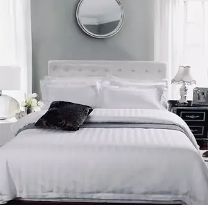Factory OEM 5 Star Hotel Quality Bed Fitted Sheet king Queen Size 100% Cotton Sheet Stripe Luxury White Home Use Bed Sheets Set