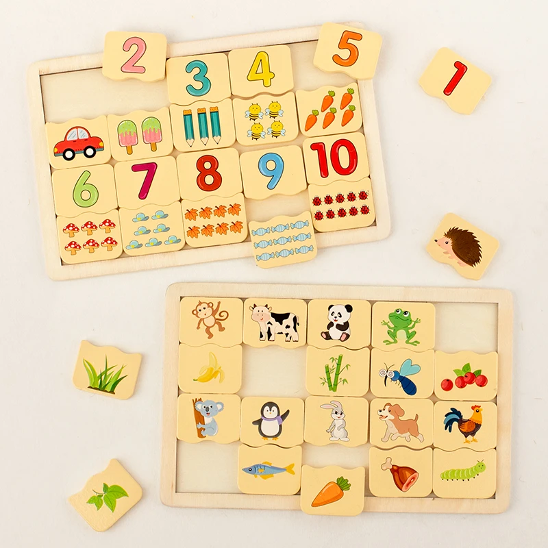 Unisex CPC CE Certified Digital Animal Matching Puzzle Game Custom Wooden 3D Jigsaw Puzzle for Children's Preschool Learning