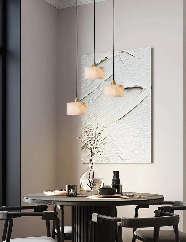 Dining Room Kitchen Lighting Modern Staircase Hanging Led White Alabaster Pendant Light Chandelier Marble Finish