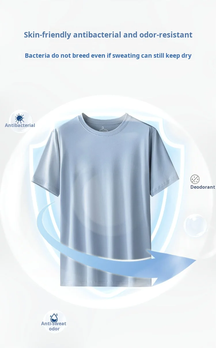 Men S Short Sleeve T Shirt Antibacterial Loose Fit Round Neck Solid