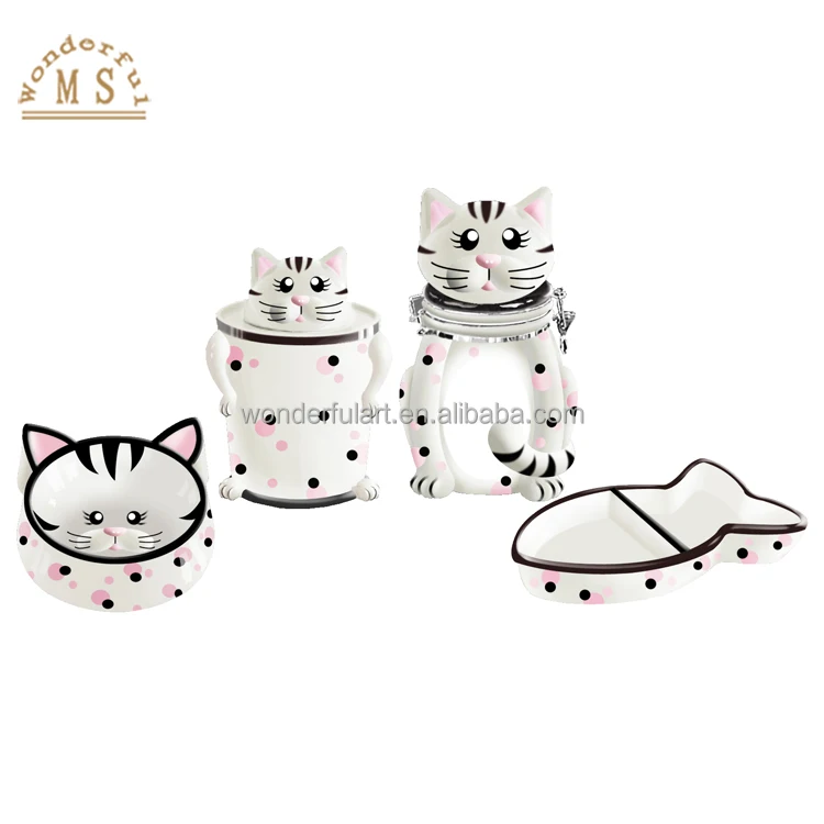 pet product plain series ceramic freeze dried container pet bowl food feeder treat jar porcelain storage for cats and dogs