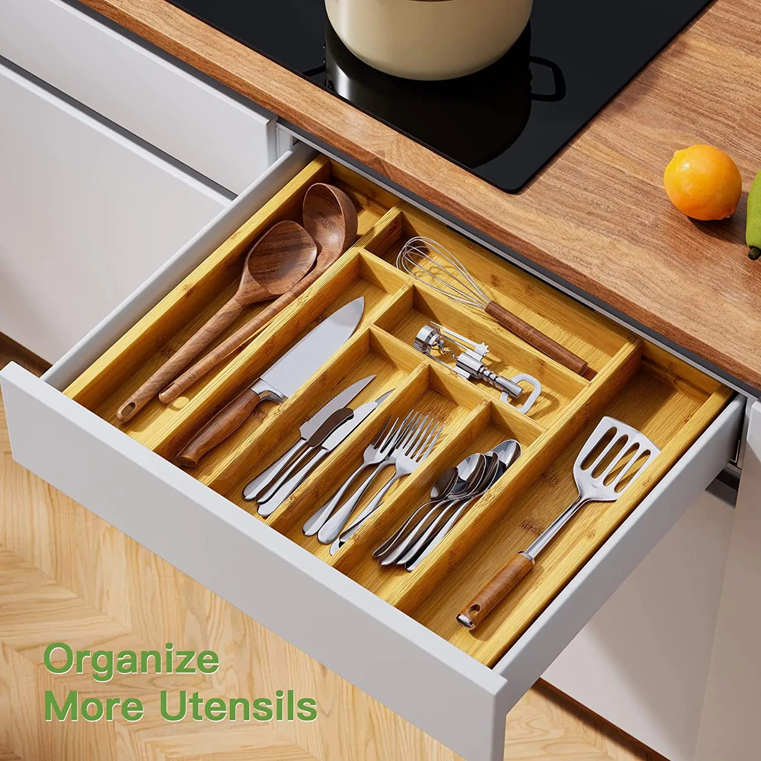 Bamboo Utensil Drawer Organizer Expandable Cutlery Tray  Kitchen Drawer Divider for Utensils Holder Flatware Storage Organizer