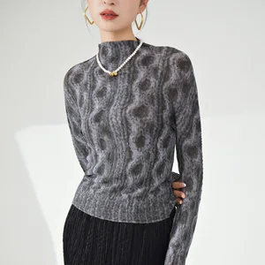 Miyake High Quality Stretch Pleated Long Sleeve T-Shirt Ladies' Vintage Casual Summer Fashion Shirt