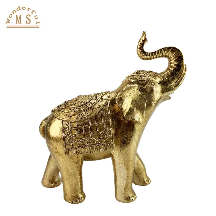 customized resin gold Elephants Figurines poly stone animal sculpture souvenir gifts for Christmas home decoration