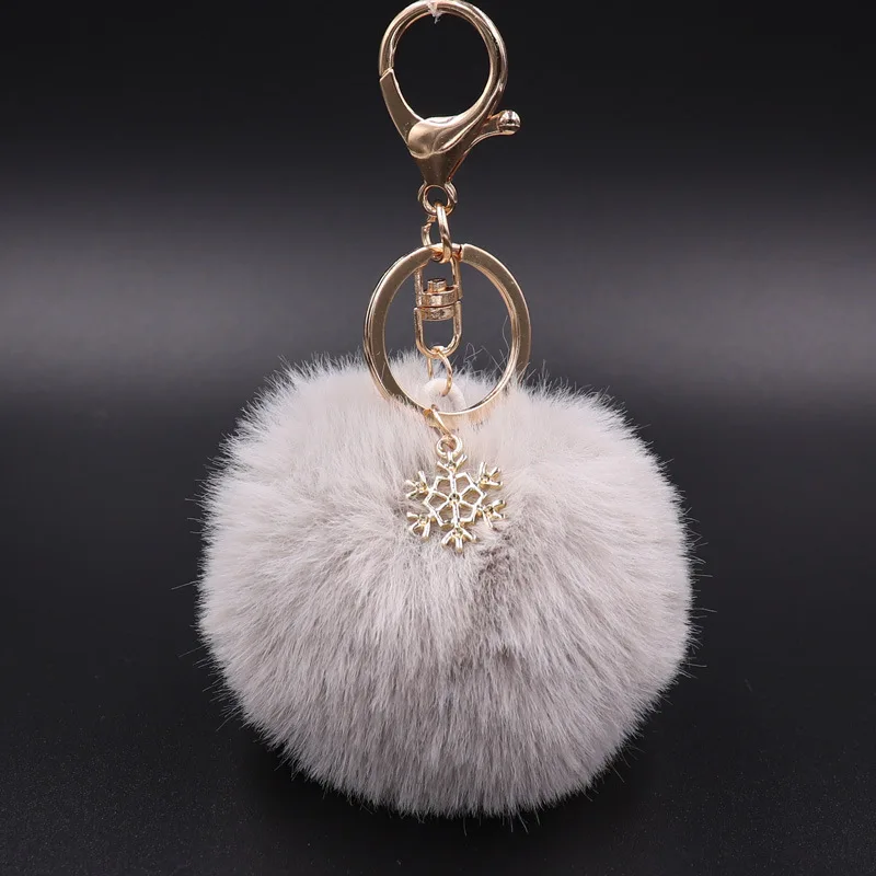 wholesale fluffy snowflake pom pom keychain