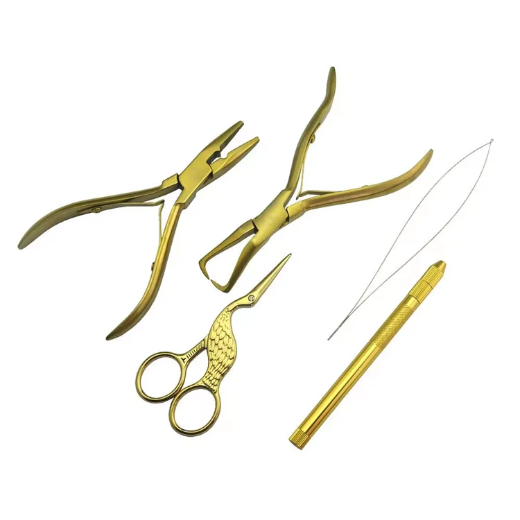 HARMONY Gold Black Rainbow Salon Hair Extension Tools Kit With Micro Rings Beads Opener Closer Pliers Loop and Crane Scissors