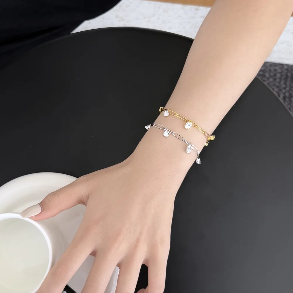 KAKODIY 925 Sterling Silver Five Pendant Adjustable Bracelet Charm Bracelet Women Fashion Simple 5A Zirconia Bracelet detail 1