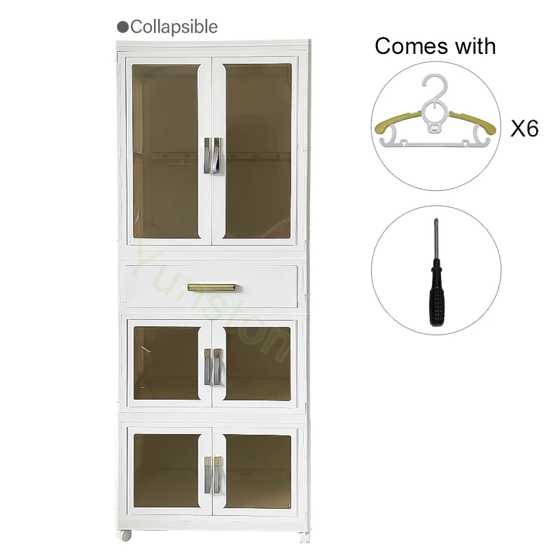 Hot Selling White Plastic Portable Foldable Wardrobe Multifunctional Conveniently Assembled for Clothing Bedroom Bathroom PP