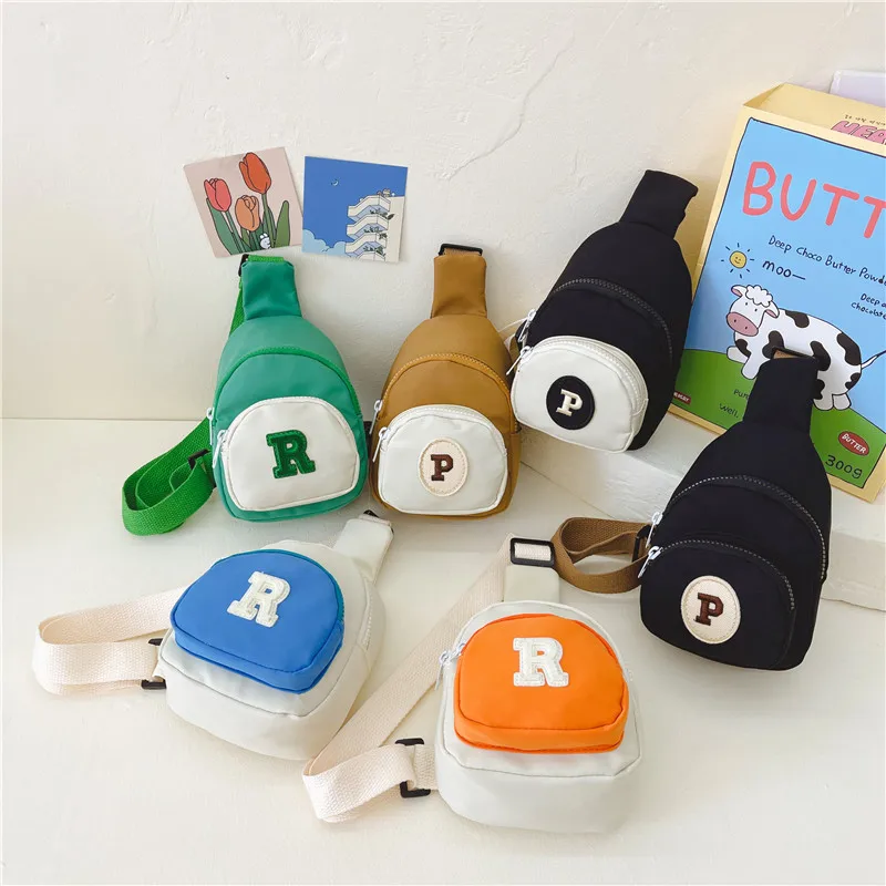 Hot Children's Casual Nylon Zipper Crossbody Bags Boys and Girls Embroidered Letter Shoulder Chest Bag