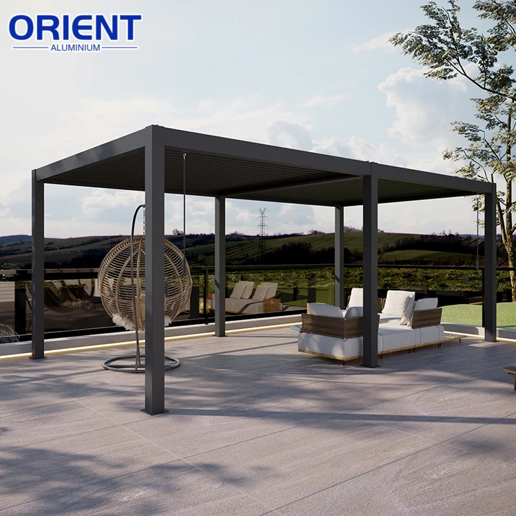 Patio Motorized Louvered Bioclimatic Pergola Gazebo Outdoor Aluminum Pergola with Louvered Roof