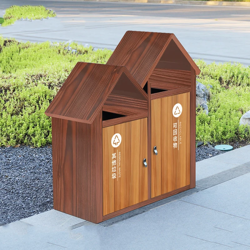 Outdoor Park Dual Classification Vintage Garbage Bin Large Chinese
