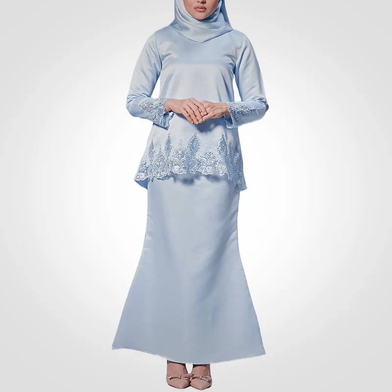 SIPO Baju Kurung Lebaran desain baru renda Satin bordir berlian lengan rok  putri duyung untuk wanita Muslim Malaysia Sederhana