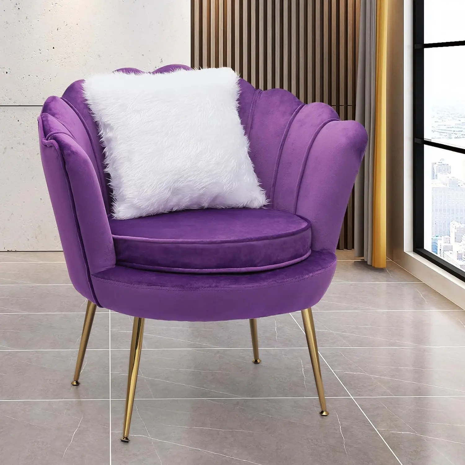 Unique and Versatile Beautiful Style Soft Velvet Upholstery Seashell Back Accent Arm Chair