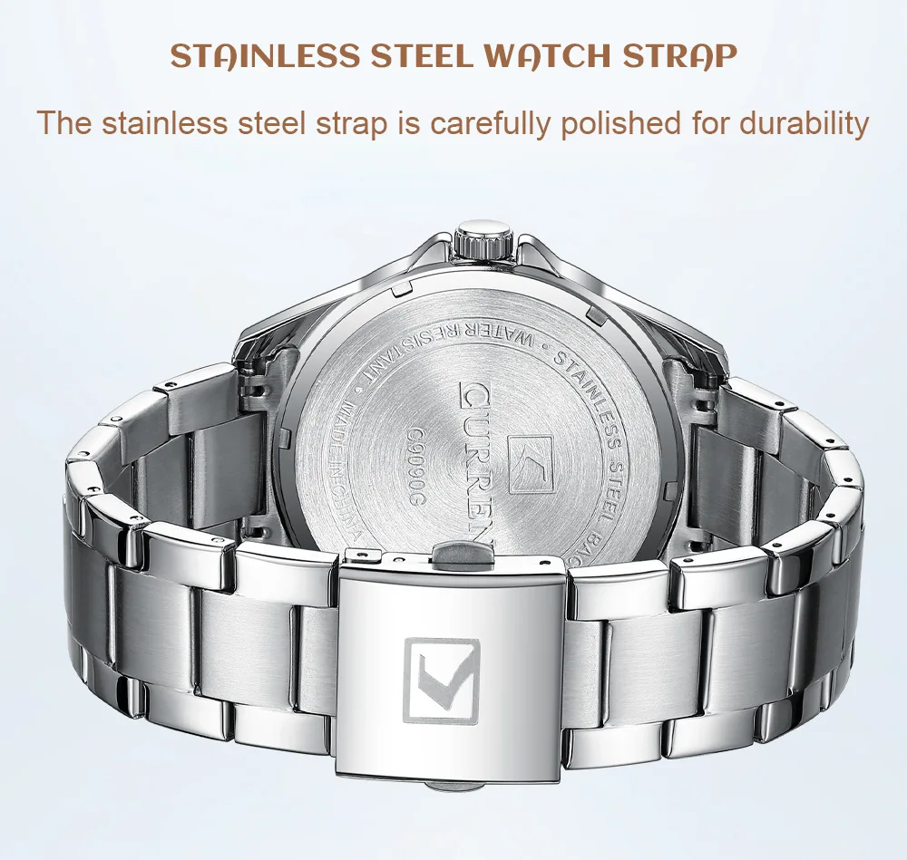 2023 New CURREN 9090 Fashion Simple Watches for Men Business Quartz Luminous Hands Wristwatches Stainless Steel Sport Watch