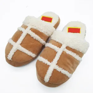 Custom Striped Cotton for Slippers with Warm Fur Soft Home Shoes for Girls All Seasons-for Winter Spring Summer Autumn