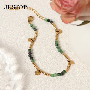High Quality Green 18K Gold Plated Stainless Steel Classic Bell Shape Crystal Rhinestone Beaded Charm Bracelet for Women Party
