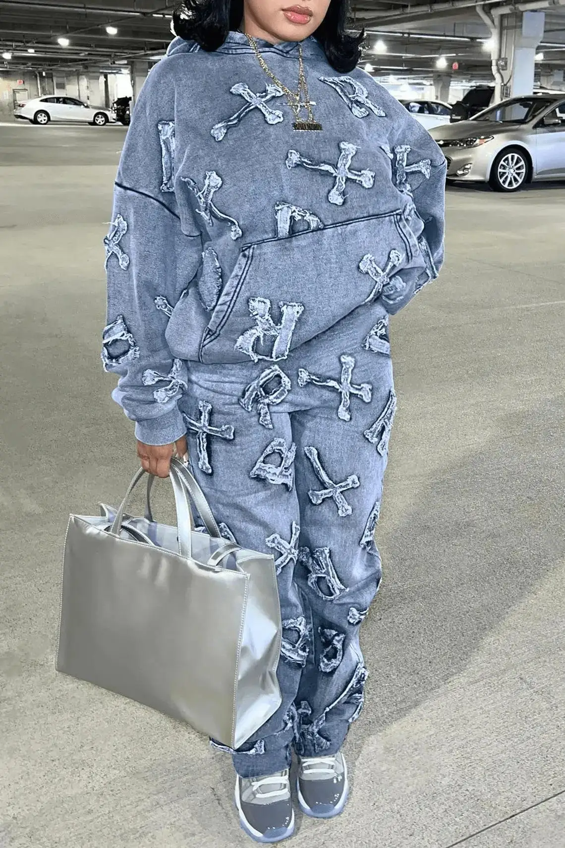 Wholesale Fashion Printed Hoodie 2 Pieces Set Casual Loose Two Piece Pants Sets Women