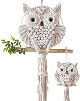 BOHO Style Handmade Owls Tapestry Dream Catchers Cotton Macrame Wall Hanging
