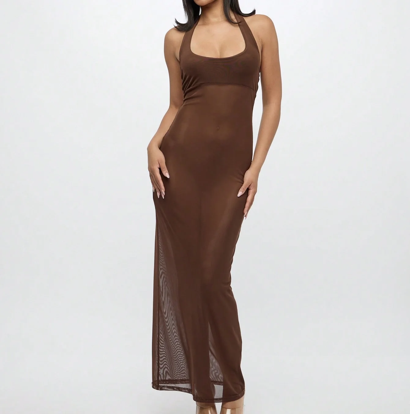 Summer Hot Selling Halter Neck Floor-Length Mesh Backless Bodycon Dress for  Women Elegant Evening Ladies Clothes