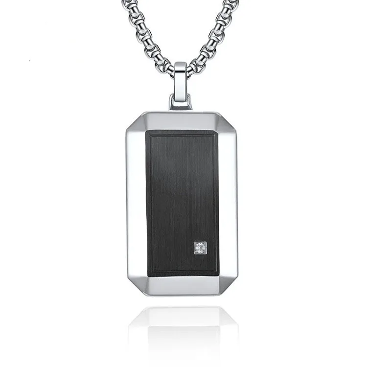 Stainless Steel Solid Design Male Luxury Jewelry Classic Silver Black Plated Two-tone Tag Pendant Necklace