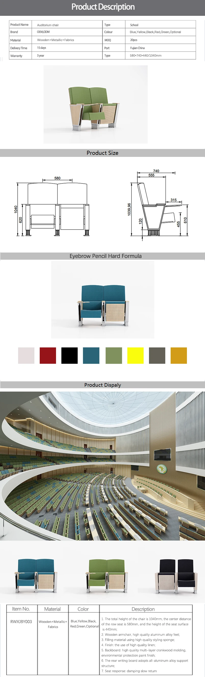 Luxury high quality sponge cushioned church auditorium cinema chair stackable chair