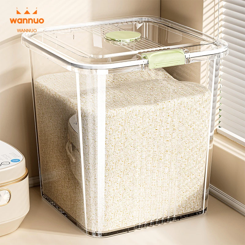 Wannuo 50L Large Capacity Rice Box Moisture-proof Insect-proof Grain Container Flexible Kitchen Rice Box with Wheels