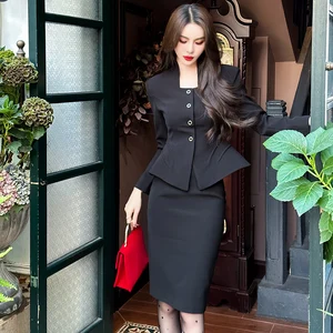 ZYHT 30021 New Arrivals Women Formal Long Sleeve Blazers Skirt Set Office Ladies Businesses Blazer Set Two Piece Skirt Set
