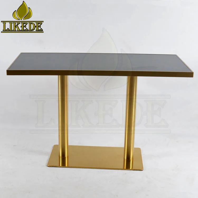 SS304 SS201 Double Column Leg Heavy Duty Adjustable Brushed Gold Stainless Steel Dining Table Base Modern Square Rectangle Chair