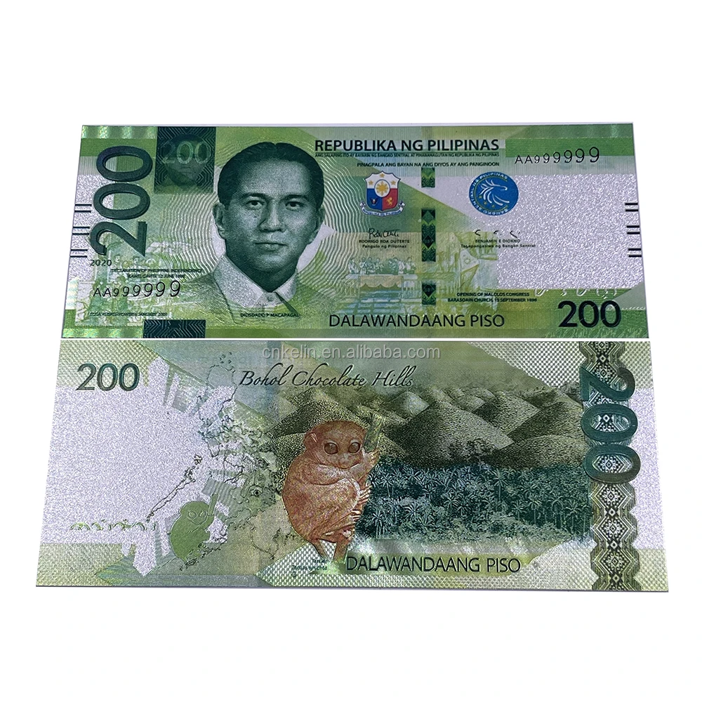 Philippines Banknotes with 24k Gold Foil Durable Waterproof