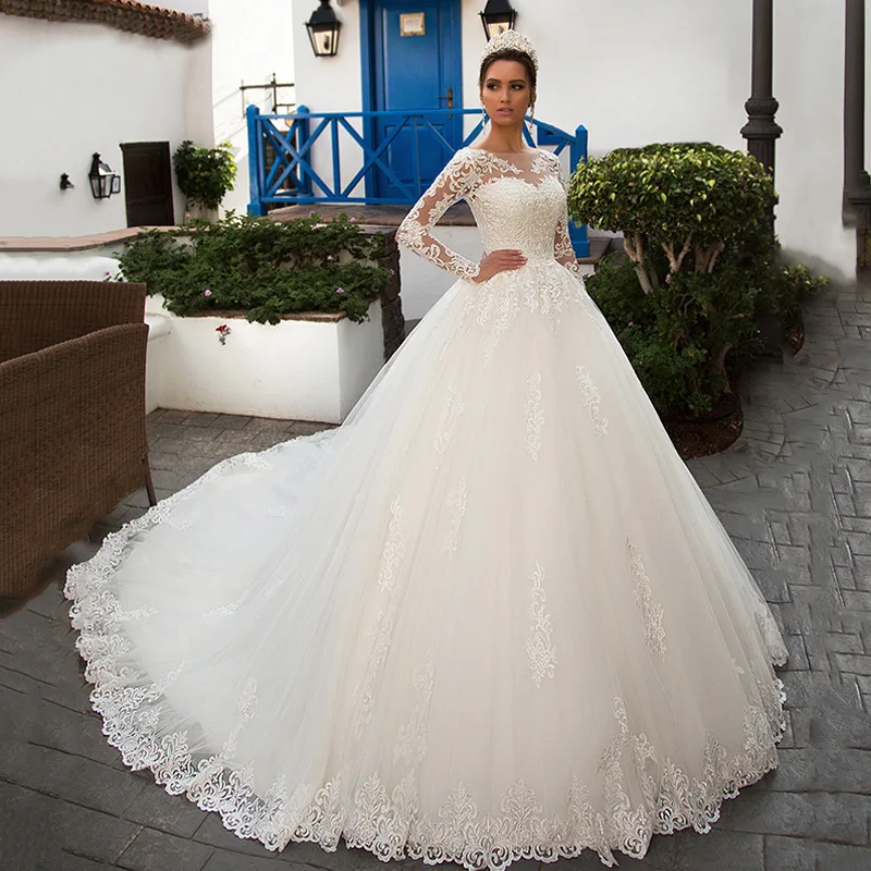 NDB10107 Wedding Dress Bride Long-sleeved Lace Fairy Dream Dress Light  Princess Skirt Spring and Summer| Alibaba.com