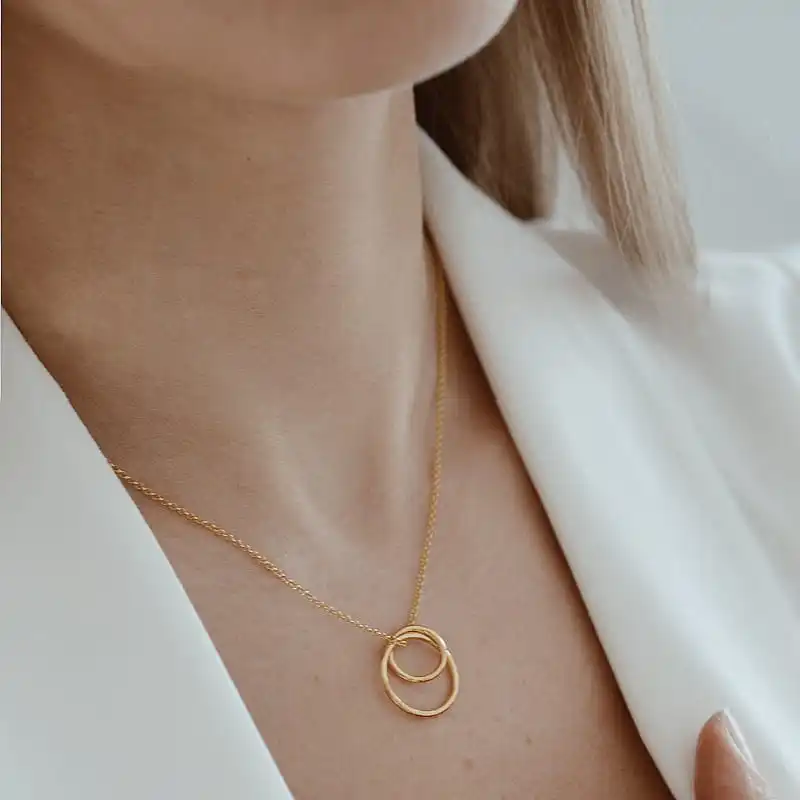 Trendy Gold Double Ring Pendant Necklace by Inspire Jewelry