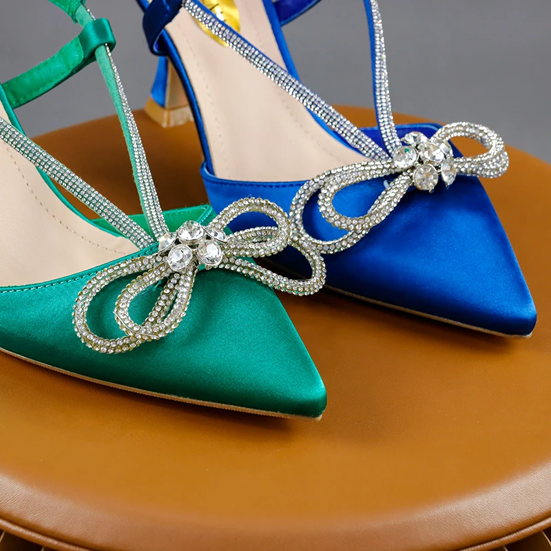 Sexy Party High Heels Pumps Luxury Designer Rhinestones Bow Straps