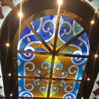 ceiling glass Custom Tiffany Stained Glass Window And Door Scenic Tree Design For Church and Buildings