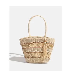 Wholesale Fashion 2026 Women's Large Woven Straw Beach Bags Summer Vibes Tote Bag Mesh Beach Rattan Raffia Crochet Shoulder Bag