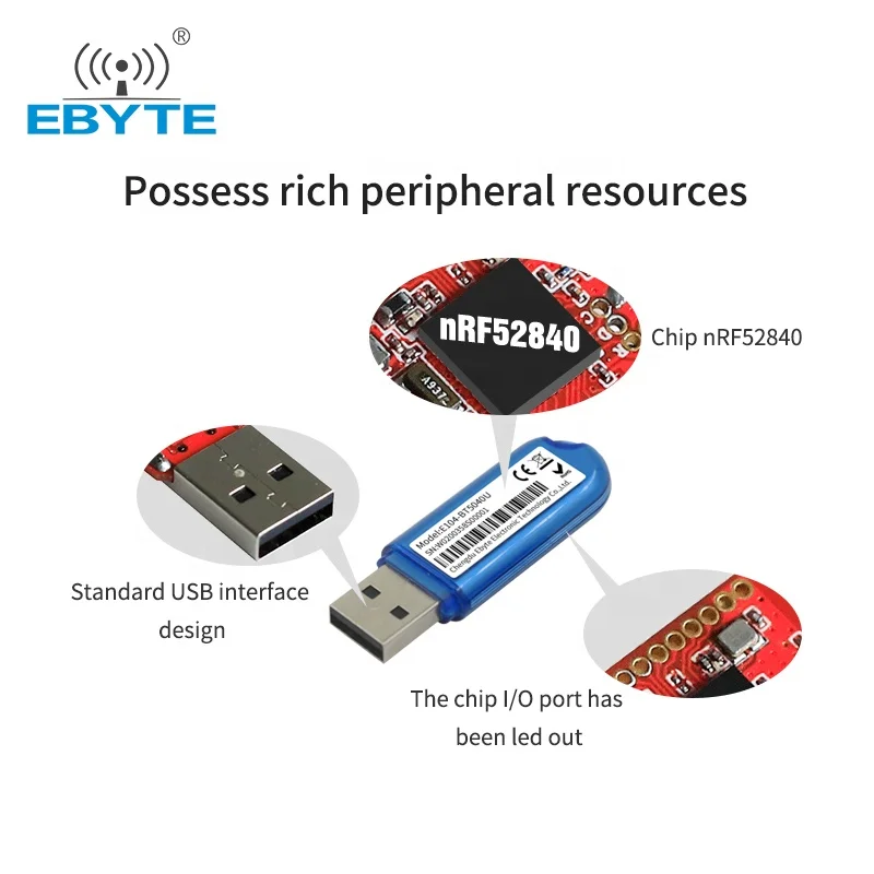 Ebyte E104-BT5040U nRF52840 BLE4.2 BLE5.0 2.4GHz wireless blue tooth Transceiver BLE USB Dongle module with PCB antenna
