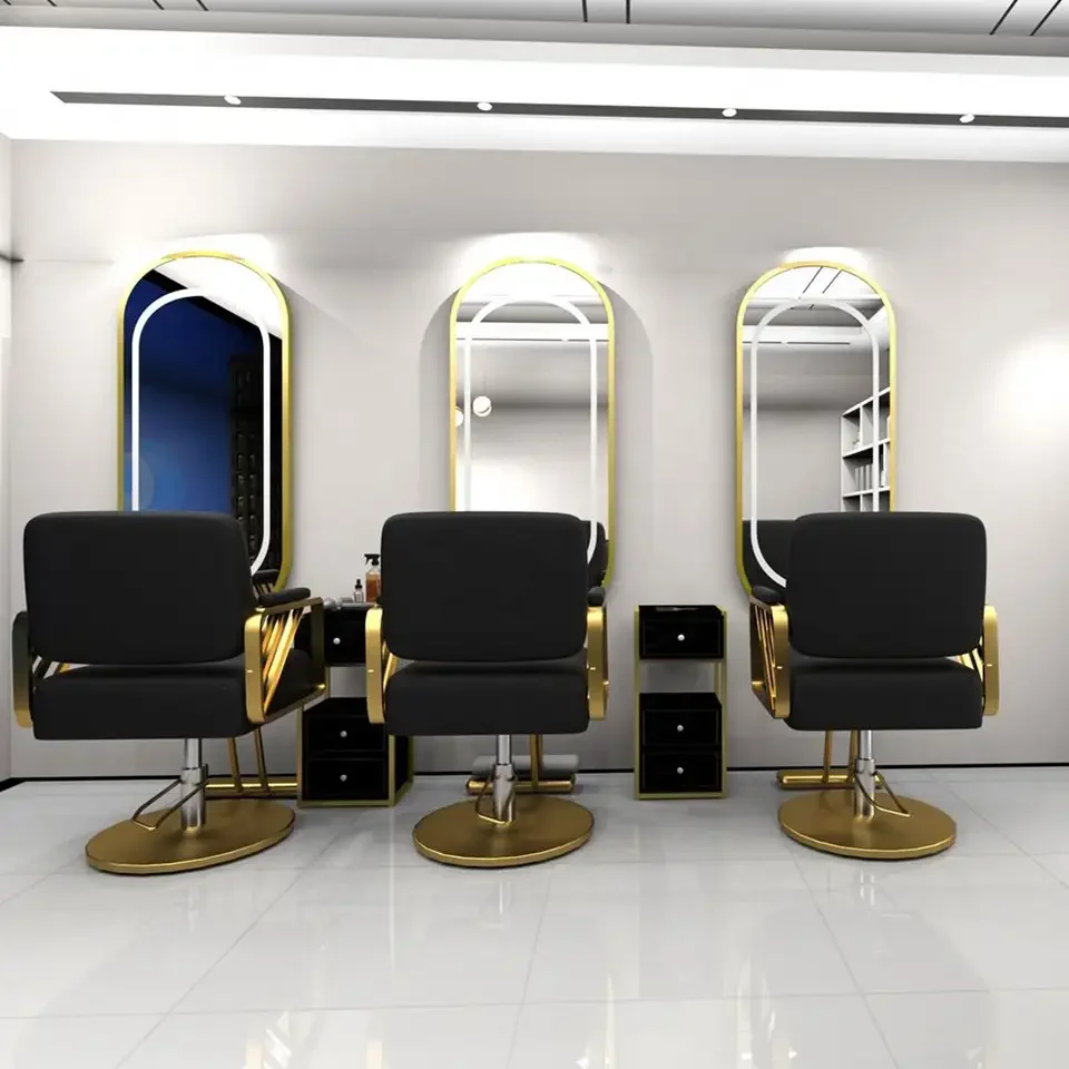 Black And Gold Salon Furniture Modern Design Barber Shop Equipment