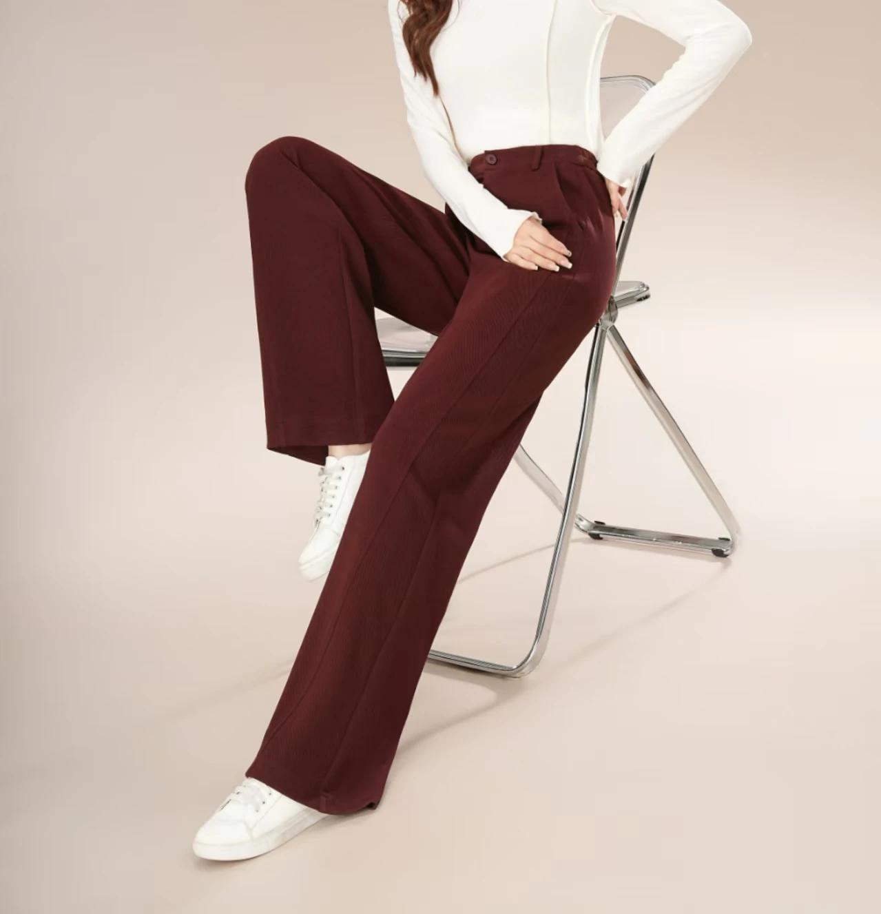 2025 Women's Elegant Slim Trousers Comfortable Casual Long Pants Elastic Pocket Work Formal Fleece Fabric Featuring Logo