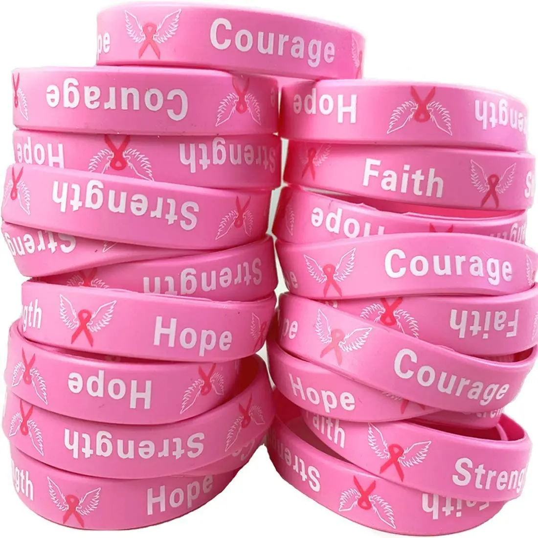 Temogole 12 Pack Breast Cancer Awareness Bulk Items Pink Ribbon Bracelets For Women...