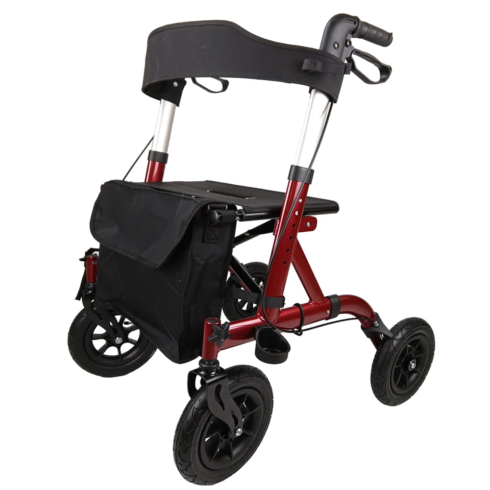 All-terrain Rollator Walker With Seat 10'' Front Rubber Wheels Compact ...